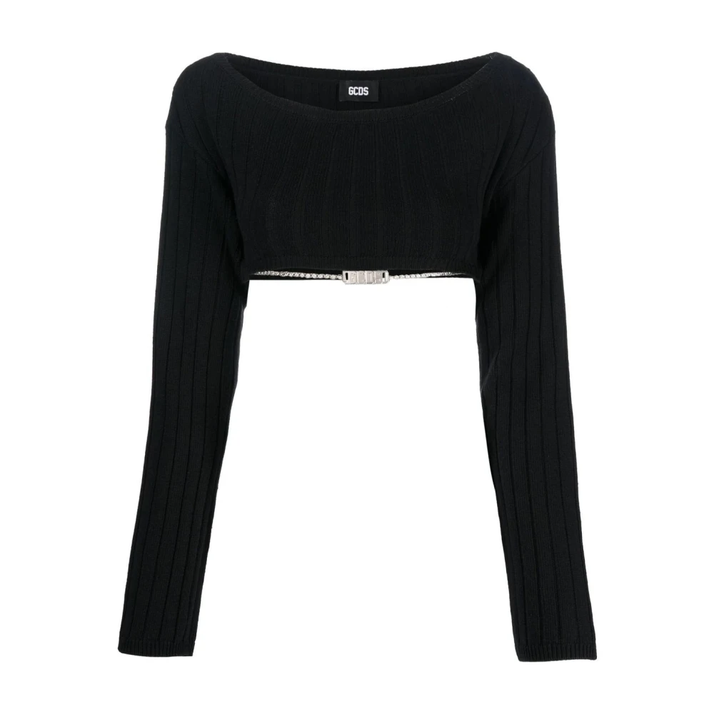 Gcds Black Bling Crop Jumper - Female - Long Sleeve T-Shirts - S - Tops