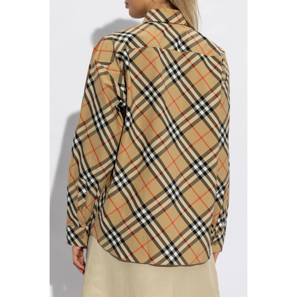 Burberry Geruite Overhemd Beige Dames