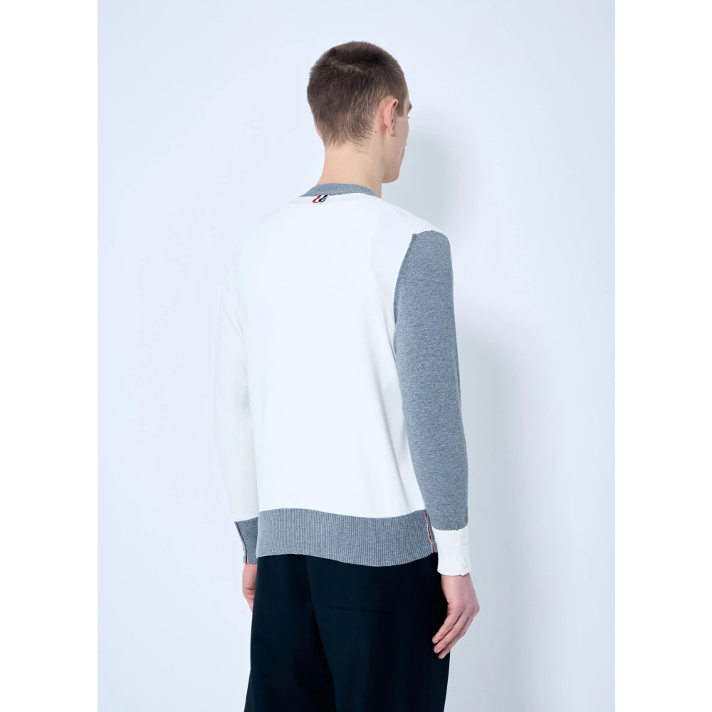 Thom Browne Gestreepte Katoenen Gebreide Vest Gray Heren