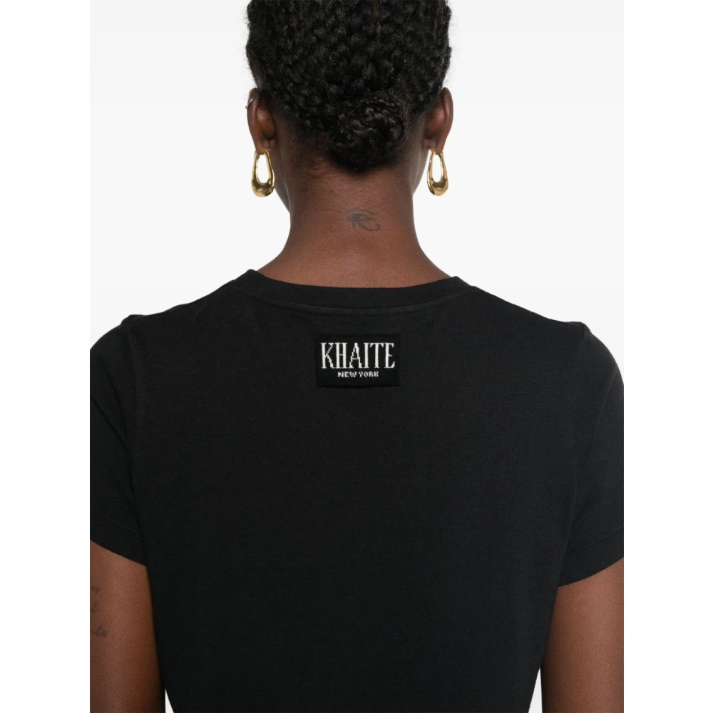 Khaite Zwart Katoenen T-shirt met Logo Patch Black Dames