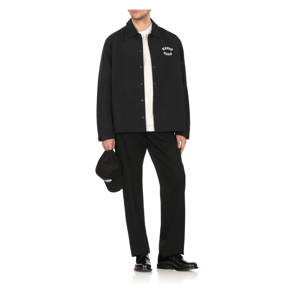 Kenzo Zwarte Jas met Kraag en Logo's Black Heren