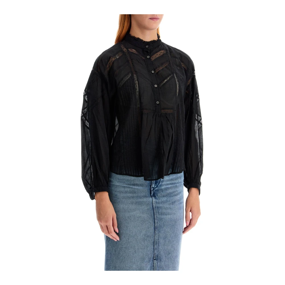 Isabel Marant Étoile Katoenen kanten blouse met gerimpelde details Black Dames