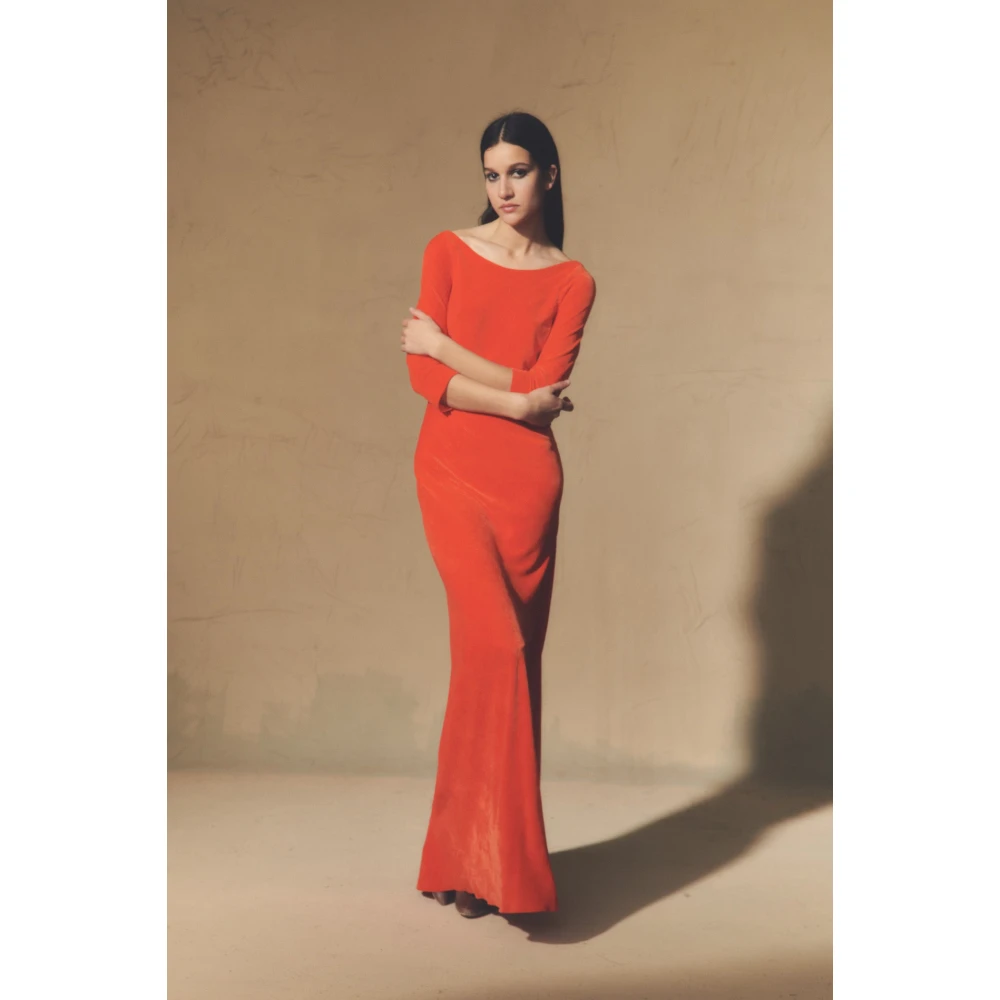 Cortana Rode Fluweel Lange Jurk Boothals Red Dames
