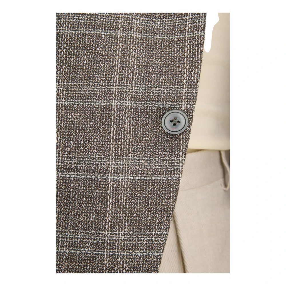 Oscar Jacobson Beige Geruit Gestreepte Blazer Regular Fit Gray Heren