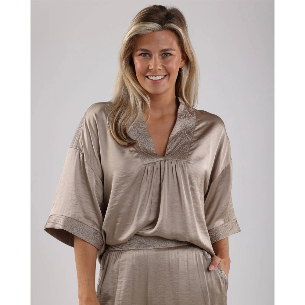 Nukus Zijden Nina Top Beige Dames