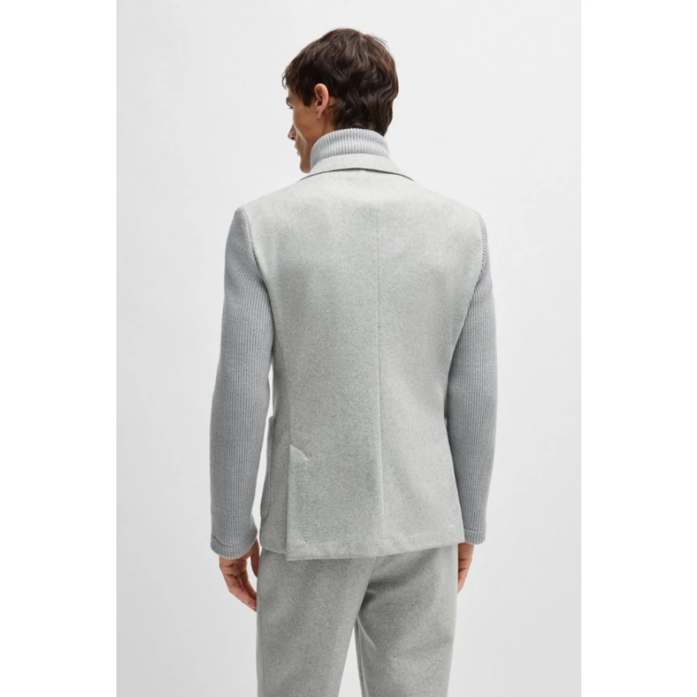 Hugo Boss Grijze Hybride Ribgebreide Jas Gray Heren