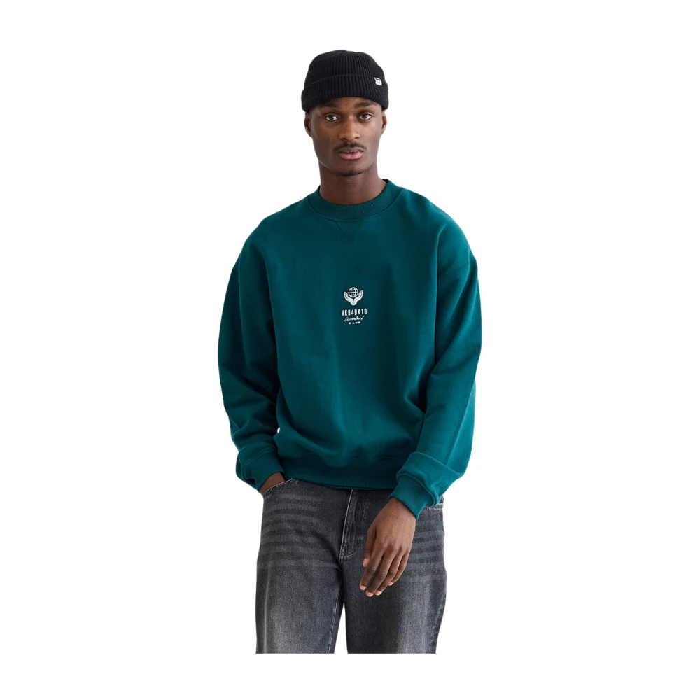 Woodbird Globe Crew Sweatshirt Green Heren