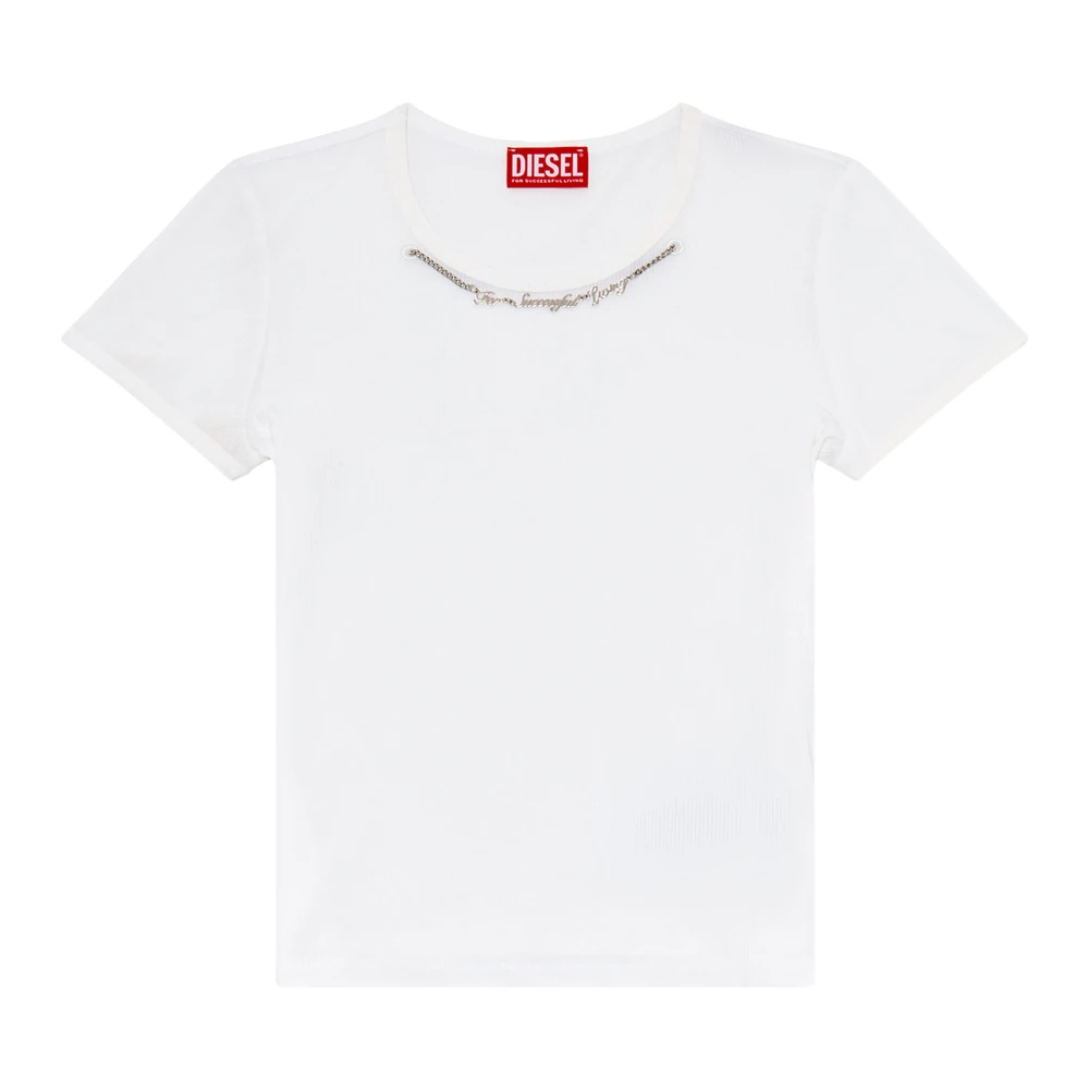 Diesel Ribbed-jersey top with chain necklace White Dames