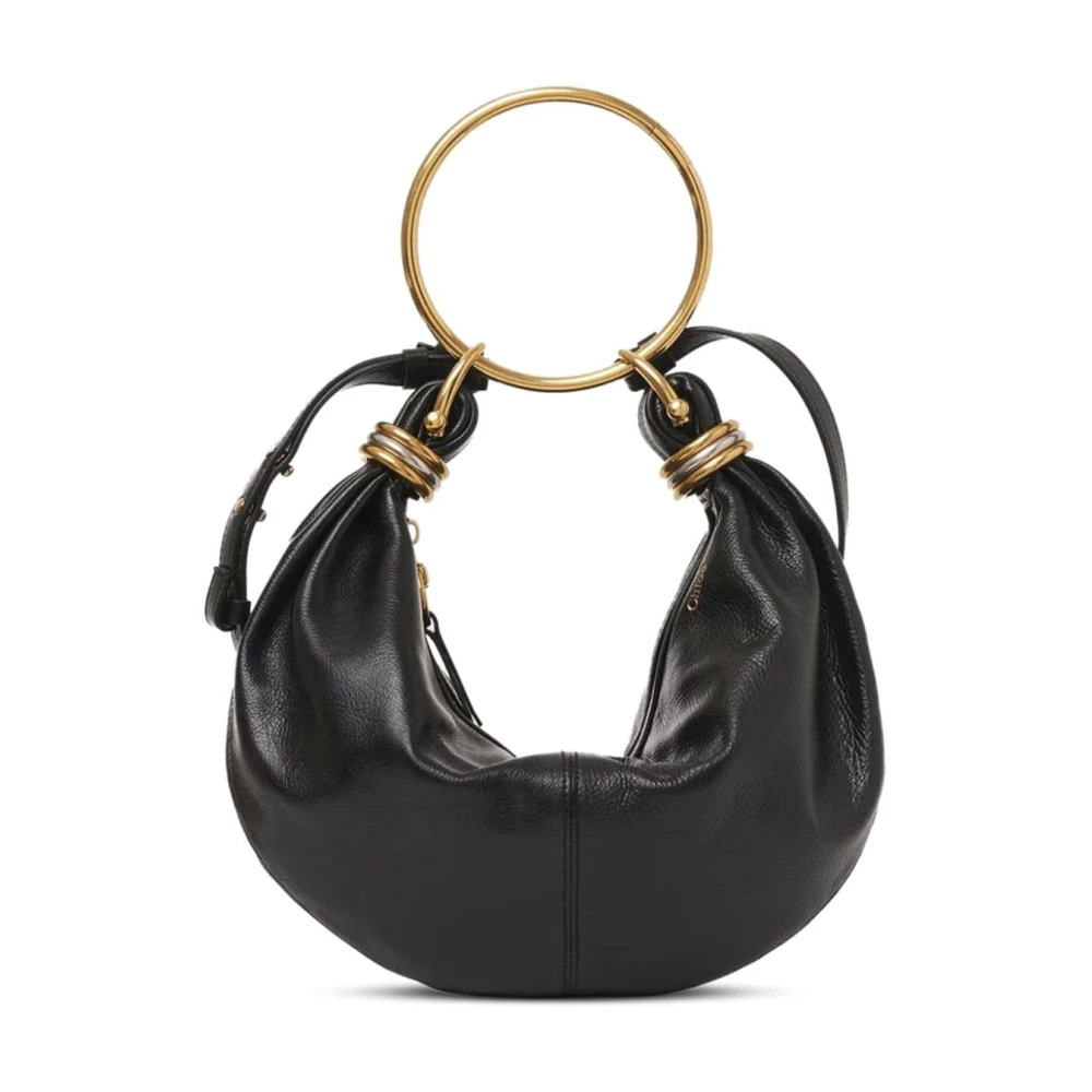 Chloé Zwarte Leren Ring Handvat Schoudertas Black Dames