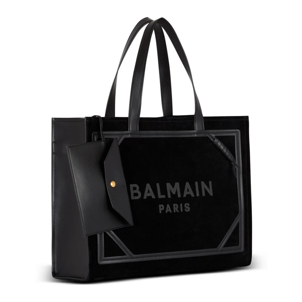 Balmain Middelgrote suède B-Leger tote tas Black Dames