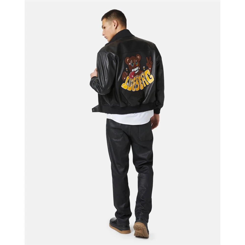 Iceberg Leren bomberjack met beerdetail Black Heren