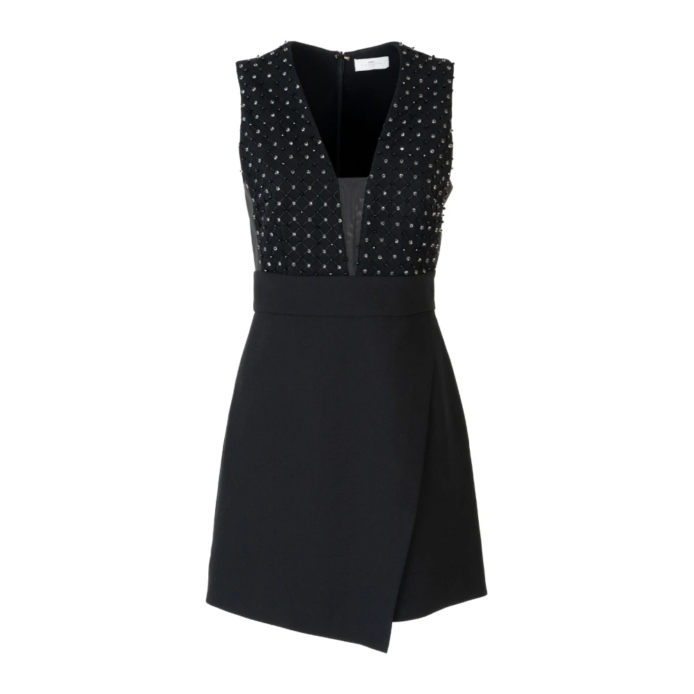Nenette Zwarte mouwloze jurk met tule inzetstukken Black Dames