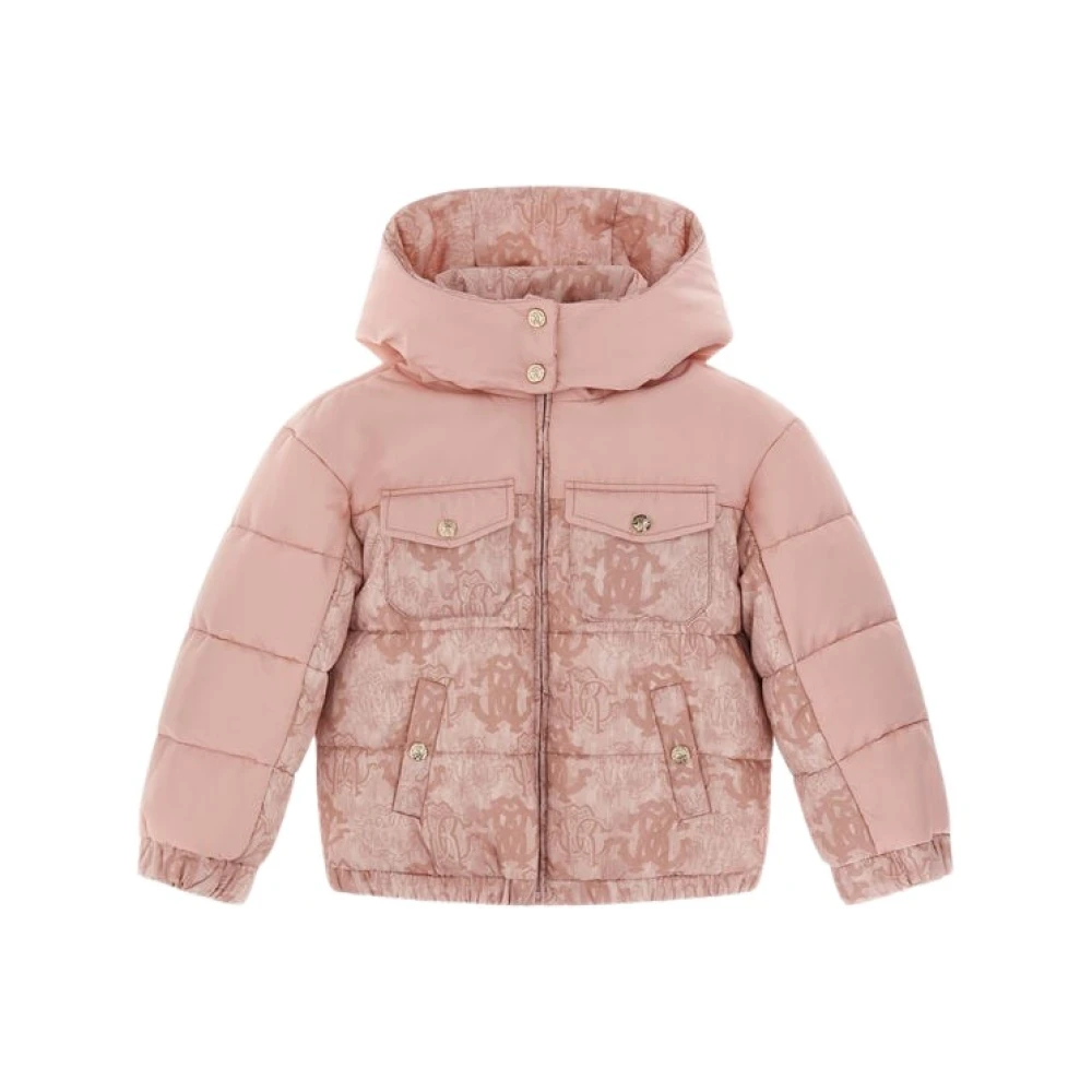 Roberto Cavalli Pink Winter Jackets, Female, 8 Y, Logo Jacket Girl Made In Italy