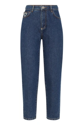 Crystal Denim Mom Fit Trousers Heart