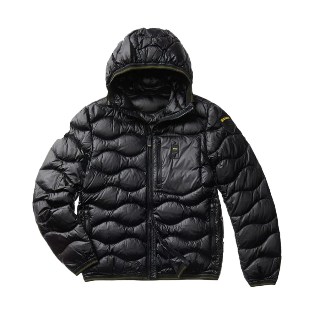 Blauer Gewatteerde Parka Jas met Capuchon Black Heren