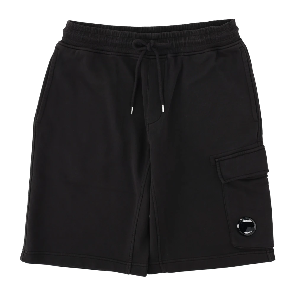 C.p. Company Men's Black Casual Shorts, S, Diagonal Fleece Cargo Shorts