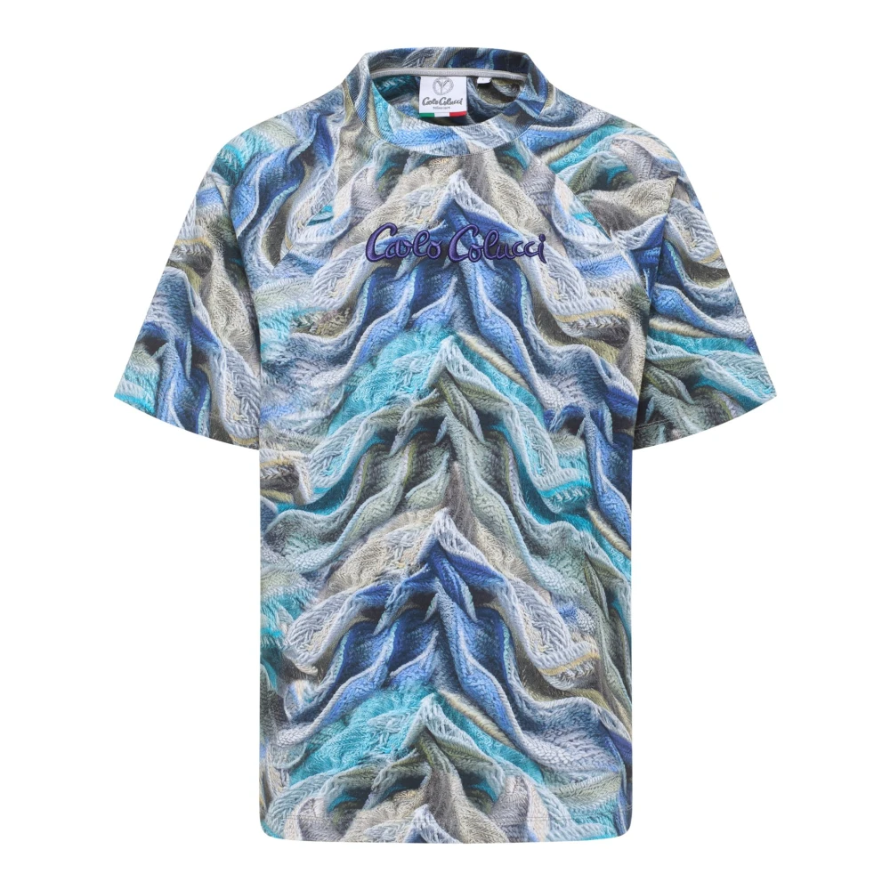 Carlo Colucci Blue T-Shirts, Male, S, Artificial Knit T-Shirt