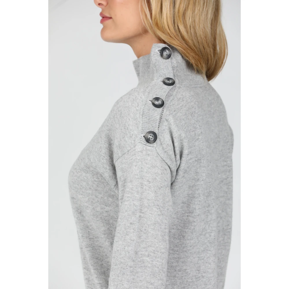 Alpha Studio Langemouwige Coltrui met hoge hals en knopen Gray Dames
