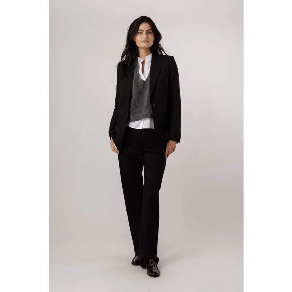 closed Zwarte Blazer met Revers Kraag Black Dames
