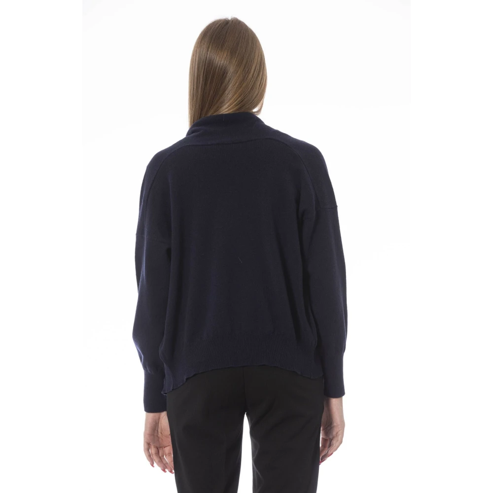 Baldinini Trendy Cardigan met Metalen Monogram Blue Dames