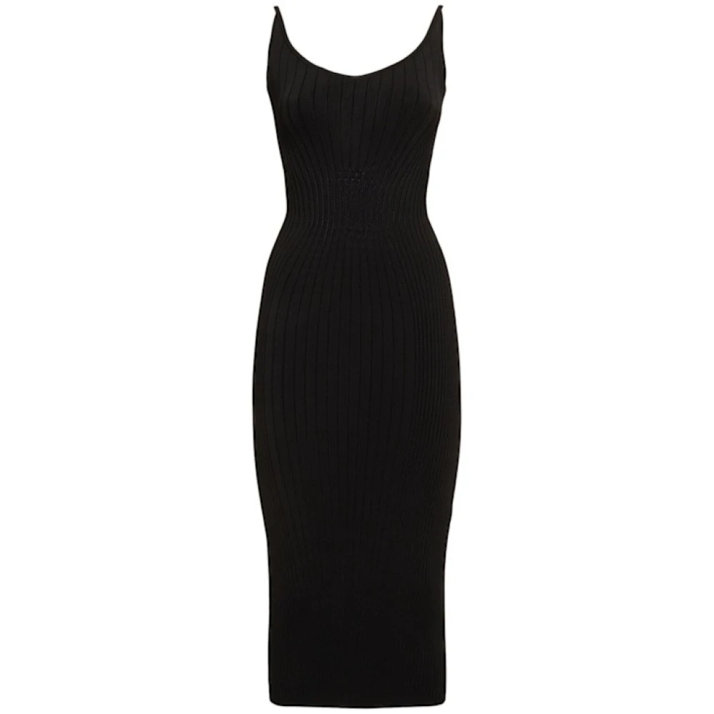 Mugler Zwarte Midi Jurk met Dunne Bandjes Black Dames