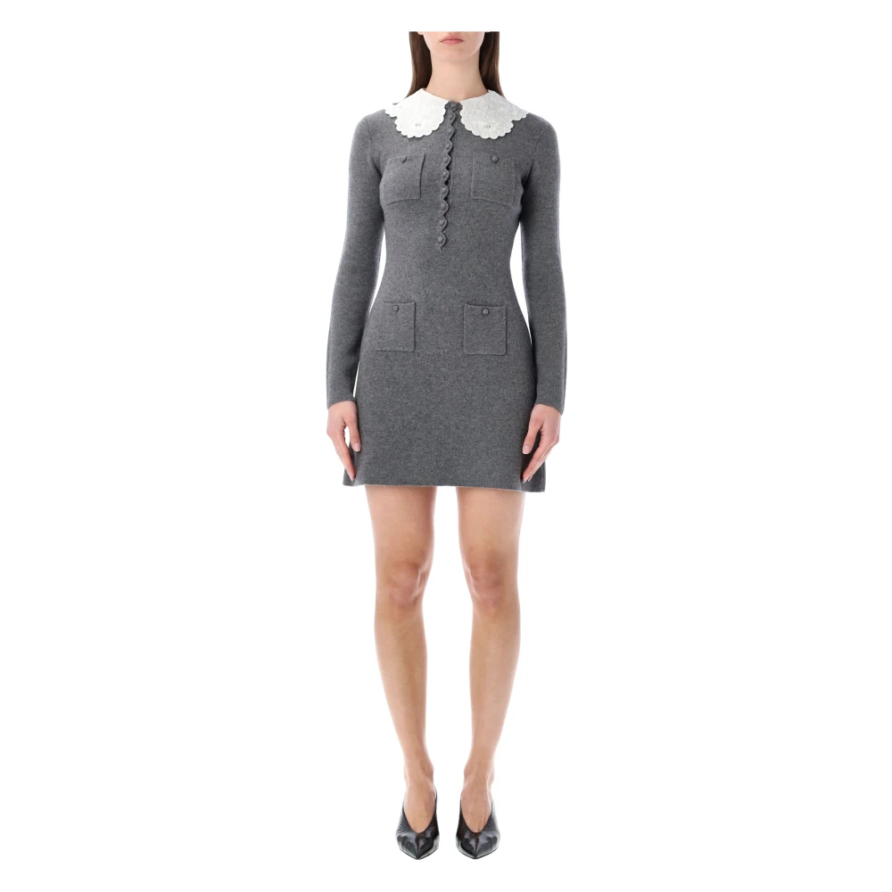 Self Portrait Women's Gray Knit Mini Dress Lace Collar