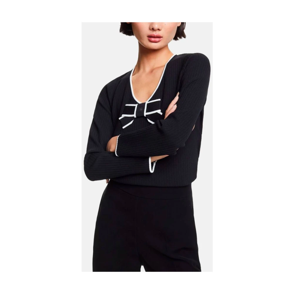 Carolina Herrera Geribbelde Gestreepte Aansluitende Trui met Strikdetail Black Dames