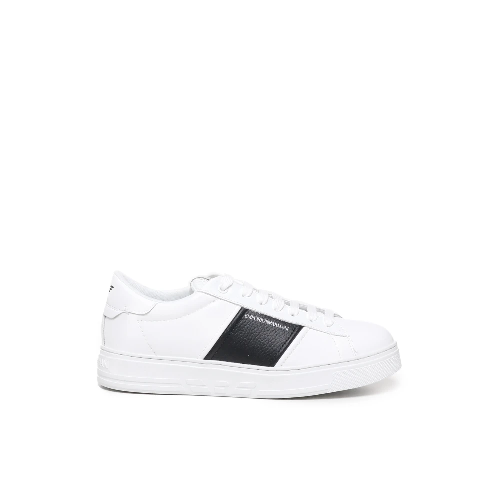 Emporio Armani Men's White Leather Trainers With Striped Detail