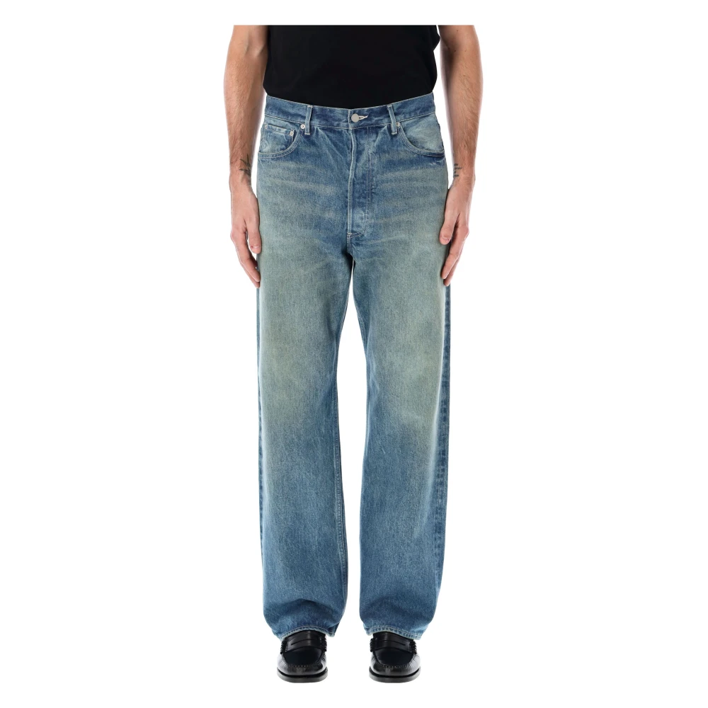 Auralee Vervaagde Indigo Wijde Pijp Denim Broek Blue Heren