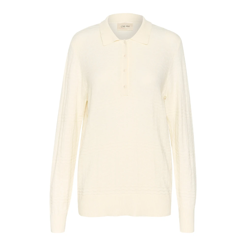 Cream Polo Stickad Blus Eggnog Beige, Dam