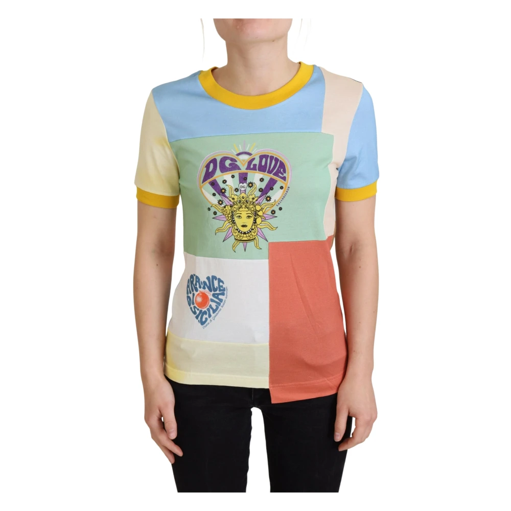 Dolce & Gabbana Women's Multicolor T-Shirts,, Cotton Dg Love Patchwork 3XS