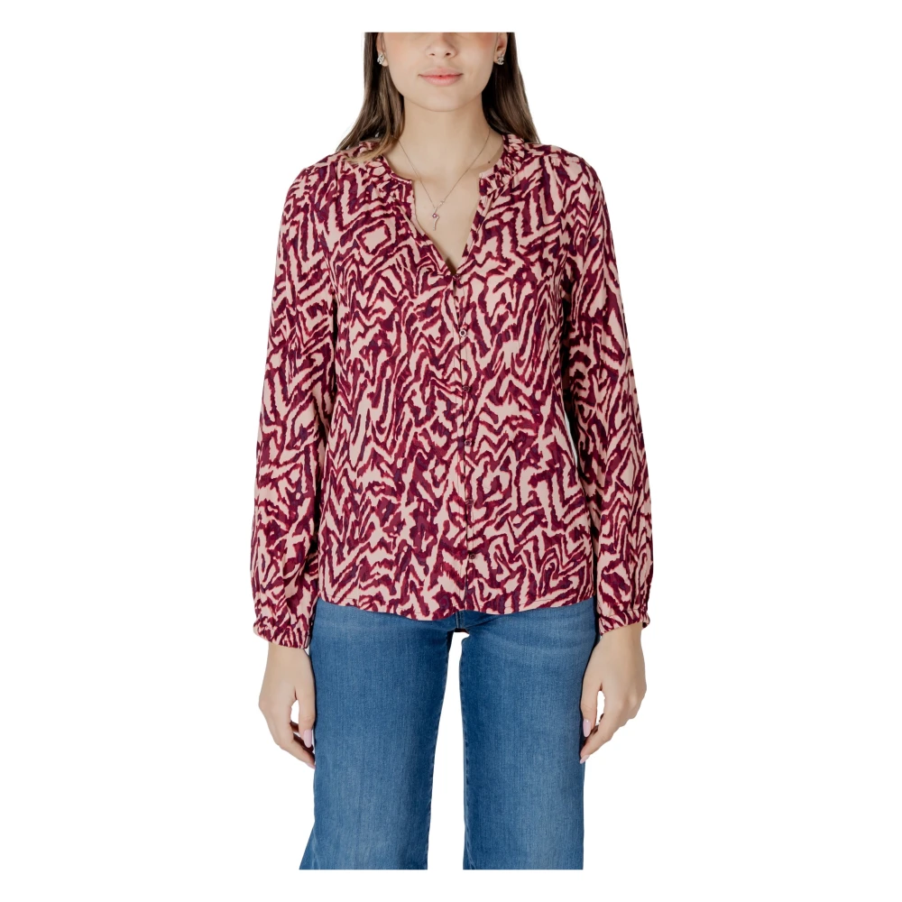 Street One Luipaardprint Viscose Blouse met Klassieke Kraag Multicolor Dames