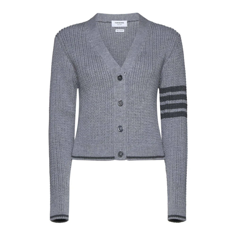 Thom Browne Cropped V-Neck Sweater met Strepen Gray Dames