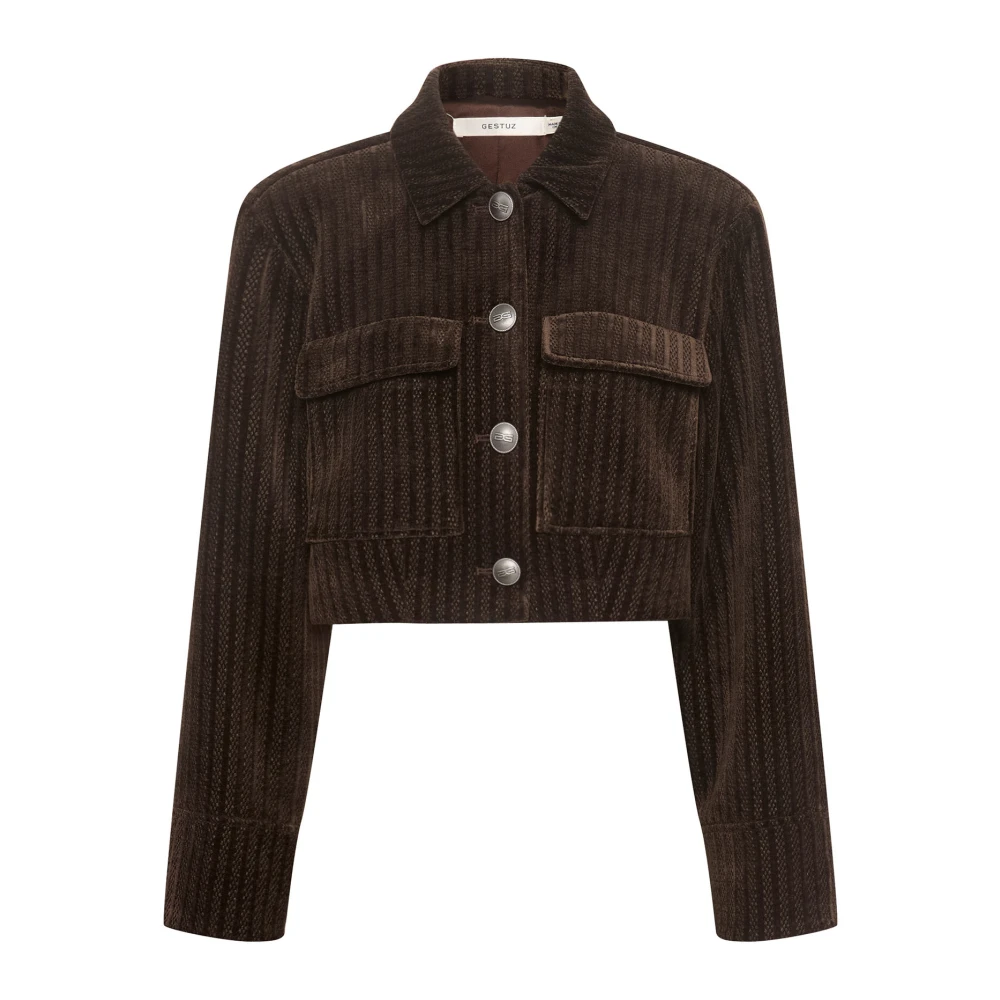 Gestuz Cropped Zakkenjasje Stijlvol Comfortabel Brown Dames