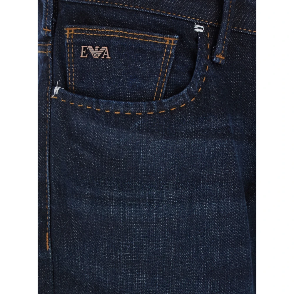 Emporio Armani Blauwe Denim Five Pocket Jeans met Logo Patch Blue Heren
