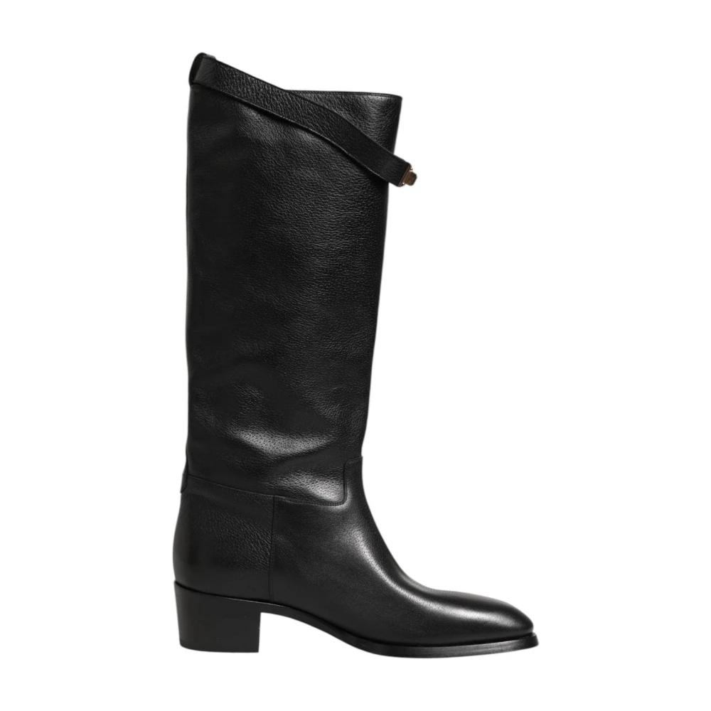 Dolce & Gabbana Men's Black Logo Plaque Calf Boots