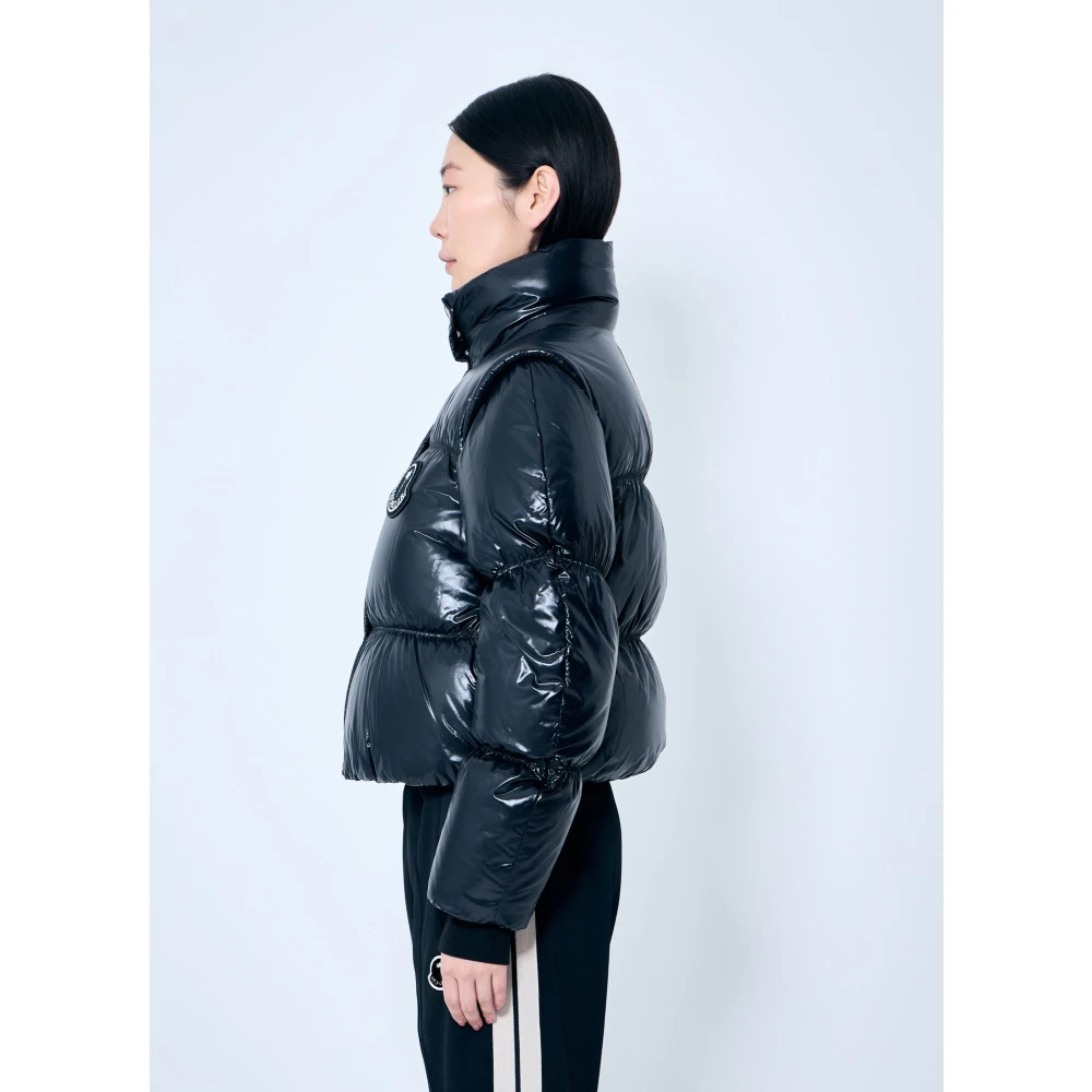 Moncler Korte donsjas met logopatch Black Dames