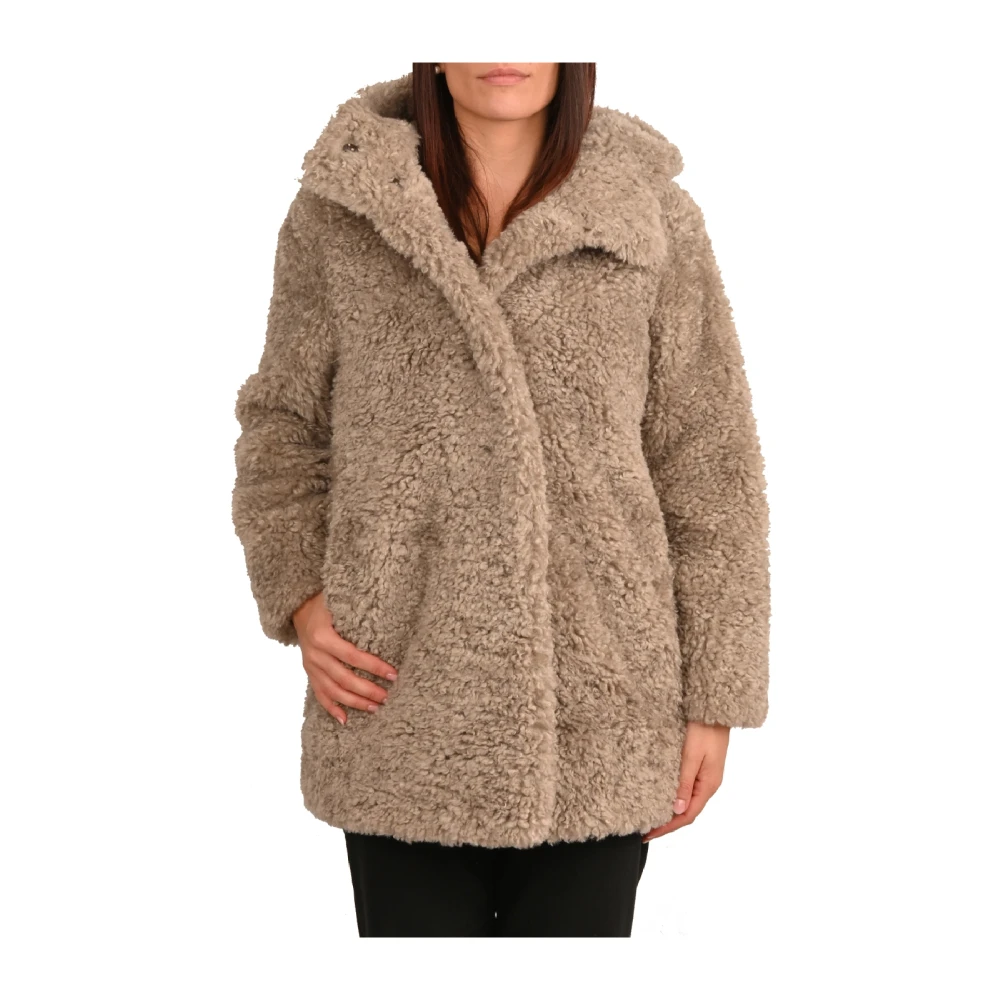 RRD Dames Winterjas met Teddybeer Effect Beige Dames