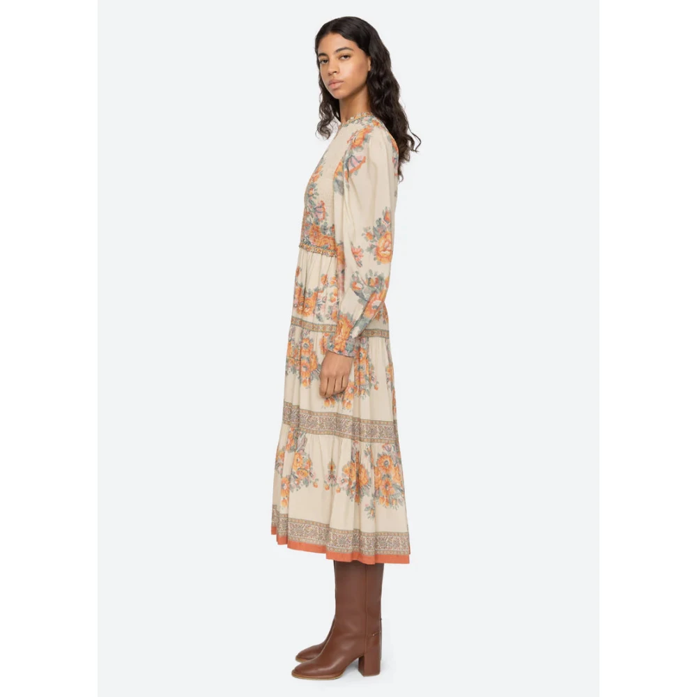 Sea NY Bloemenprint jurk met pofmouwen Beige Dames