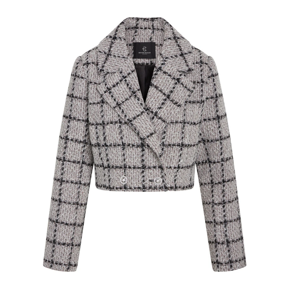 Bruuns Bazaar Korte Zand Check Blazer Elegant Stijl Gray Dames