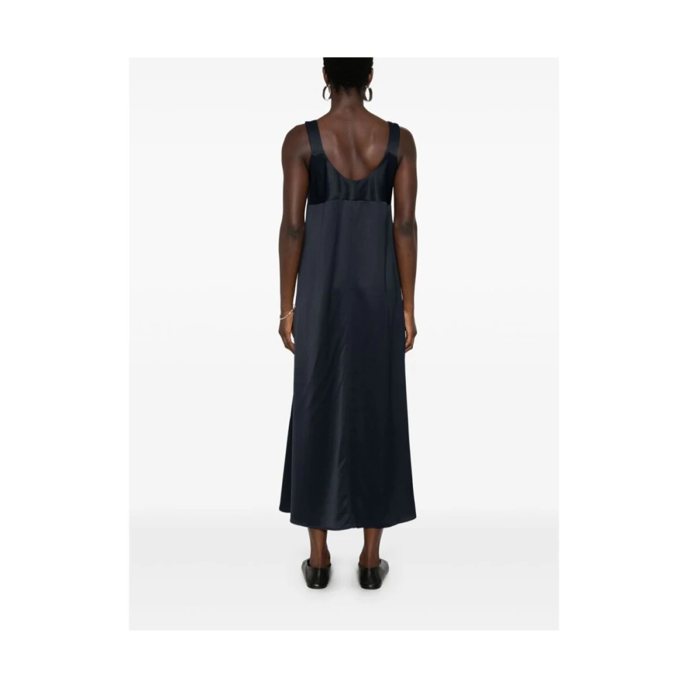 Studio Nicholson Zwarte Satijnen Panel V-Hals Jurk Blue Dames