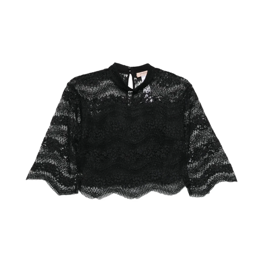 Twinset Women's Black Blouses, L, Macramé Lace Blouse