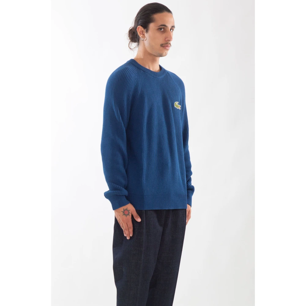 Lacoste Geribbelde Croc Sweater in HBM Blue Heren