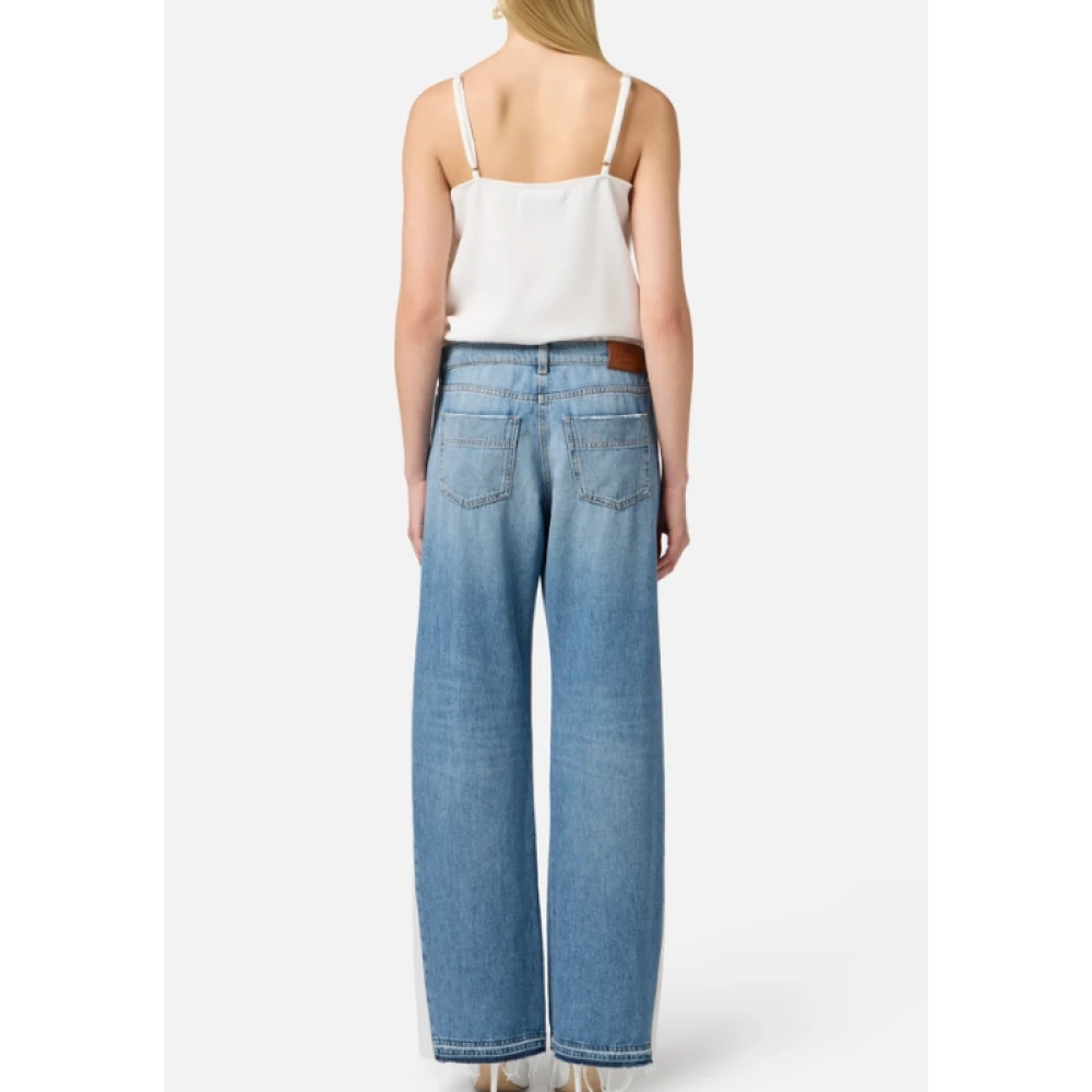Elisabetta Franchi Bloemgeborduurde denim trainingspakbroek Blue Dames