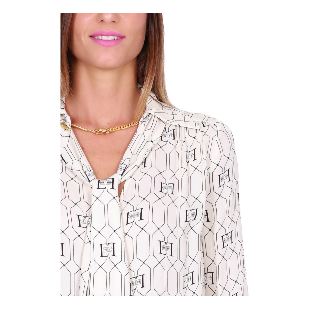 Elisabetta Franchi Gedrukte viscose overhemd met geometrisch patroon Beige Dames