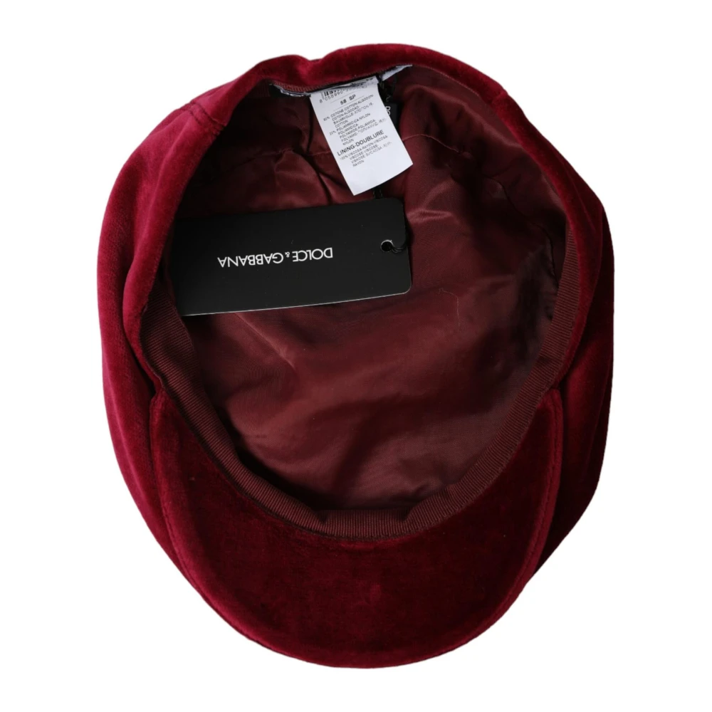 Dolce & Gabbana Maroon Velvet Newsboy Cap Brown Heren