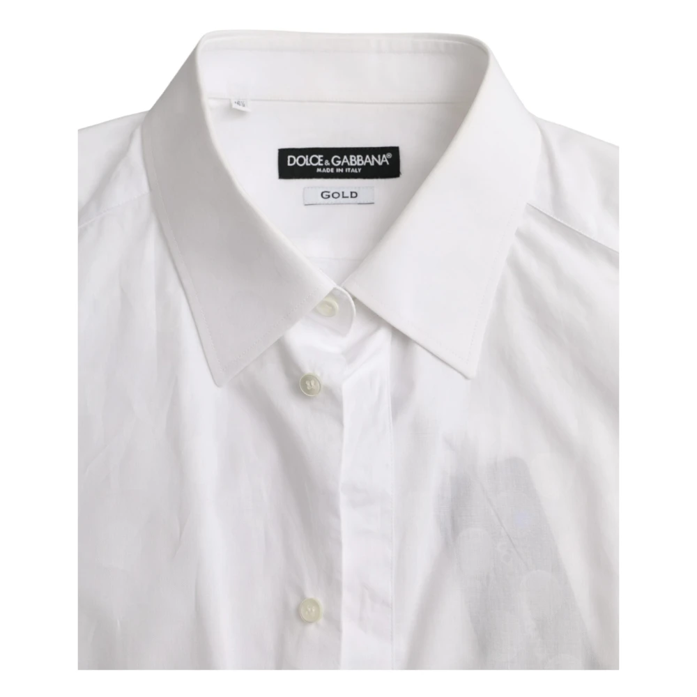 Dolce & Gabbana Wit gestippeld katoenen overhemd White Heren