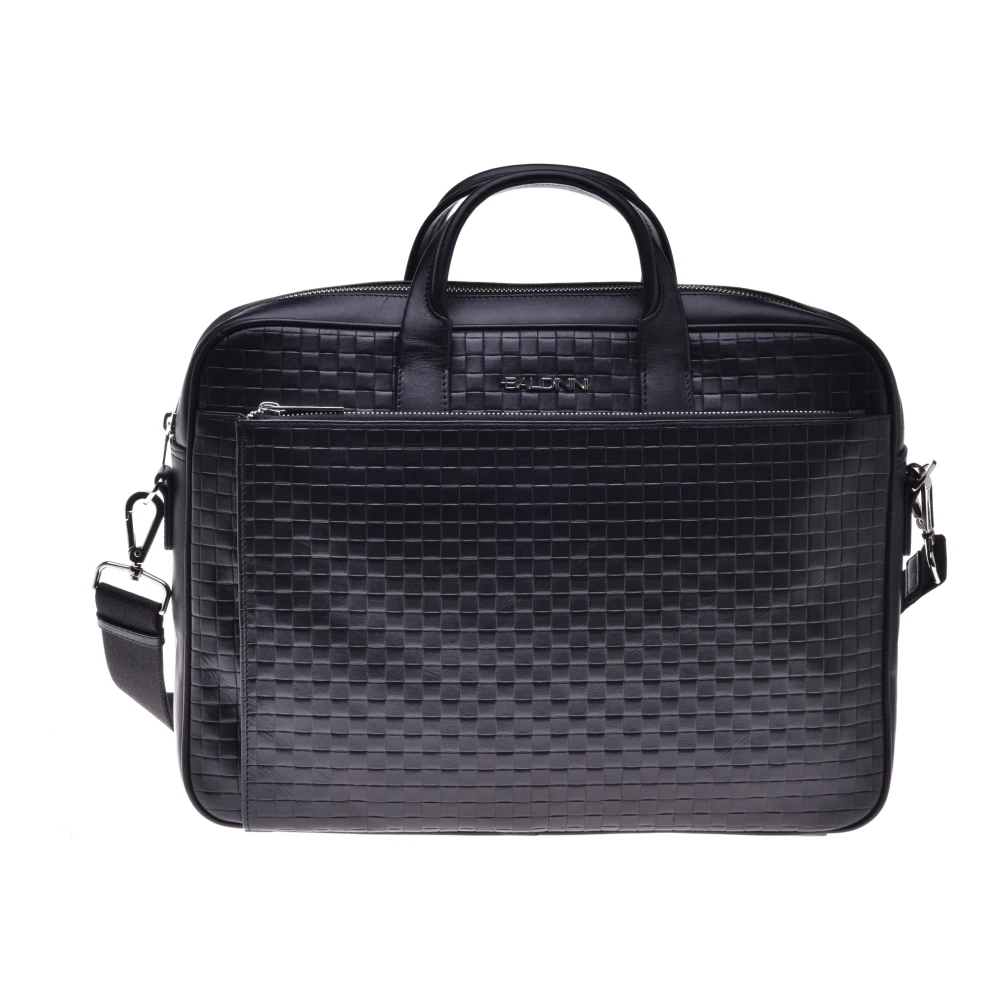 Baldinini Crossbodytas in Zwart Geweven Print Leer Black Heren