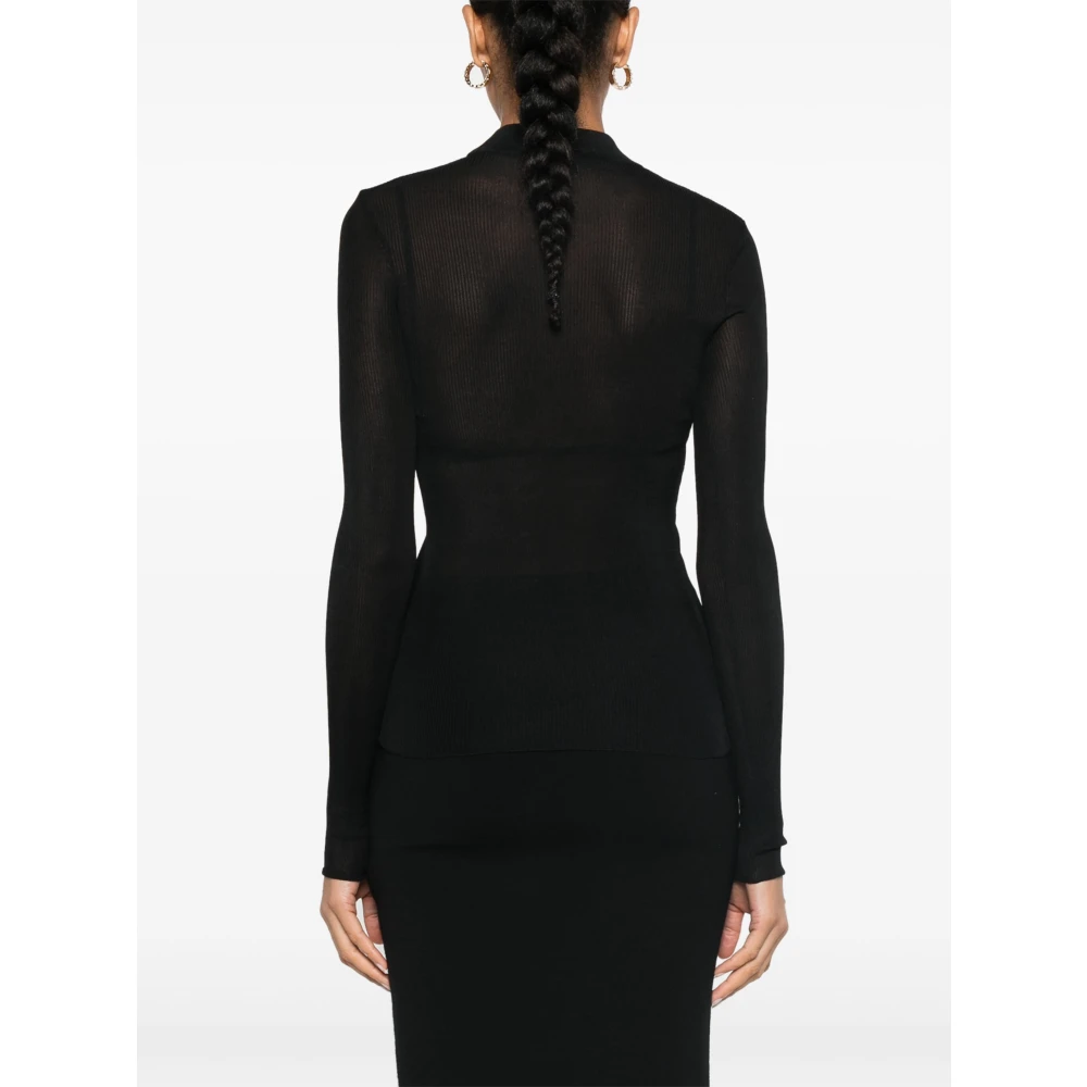 Saint Laurent Ribgebreide trui Cassandre van zijde Black Dames