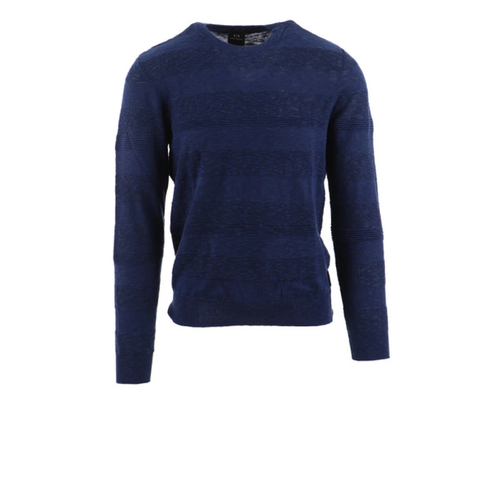 Armani Exchange Men's Blue Cotton Linen Crewneck Sweater
